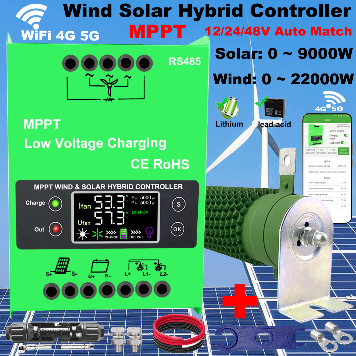 Wind Solar Hybrid Kit - 12V 24V 48V 4000W WIFI Wind