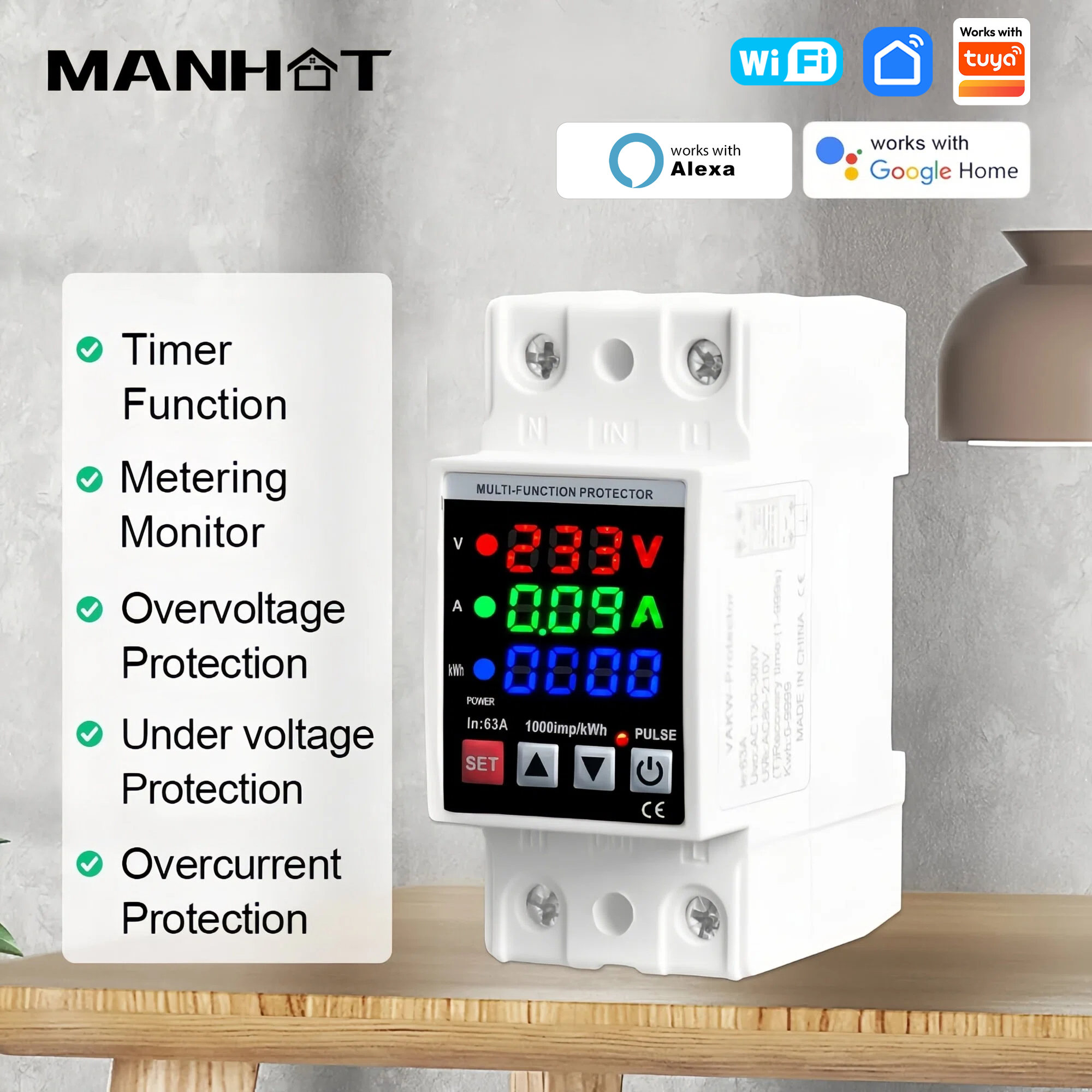 Din Rail Circuit Breaker - WIFI 3in1 Display Circuit Breaker Adjustable