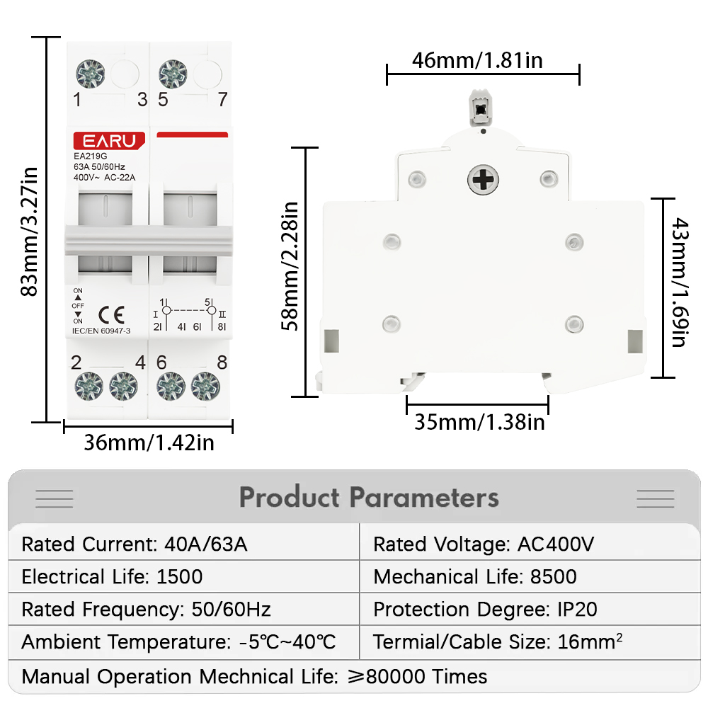2P 40A 63A AC400V 50/60Hz Din  – обзор и цена Din Rail Circuit Breaker